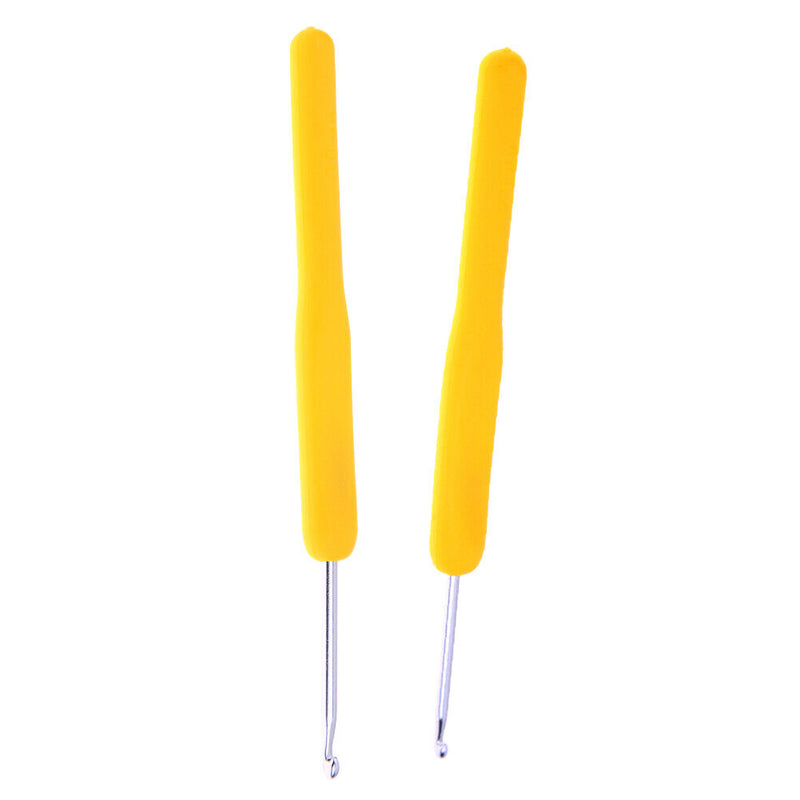 8 sizes Soft Plastic Handle Home Aluminum Crochet Knit Hook Needle Yellow Newly