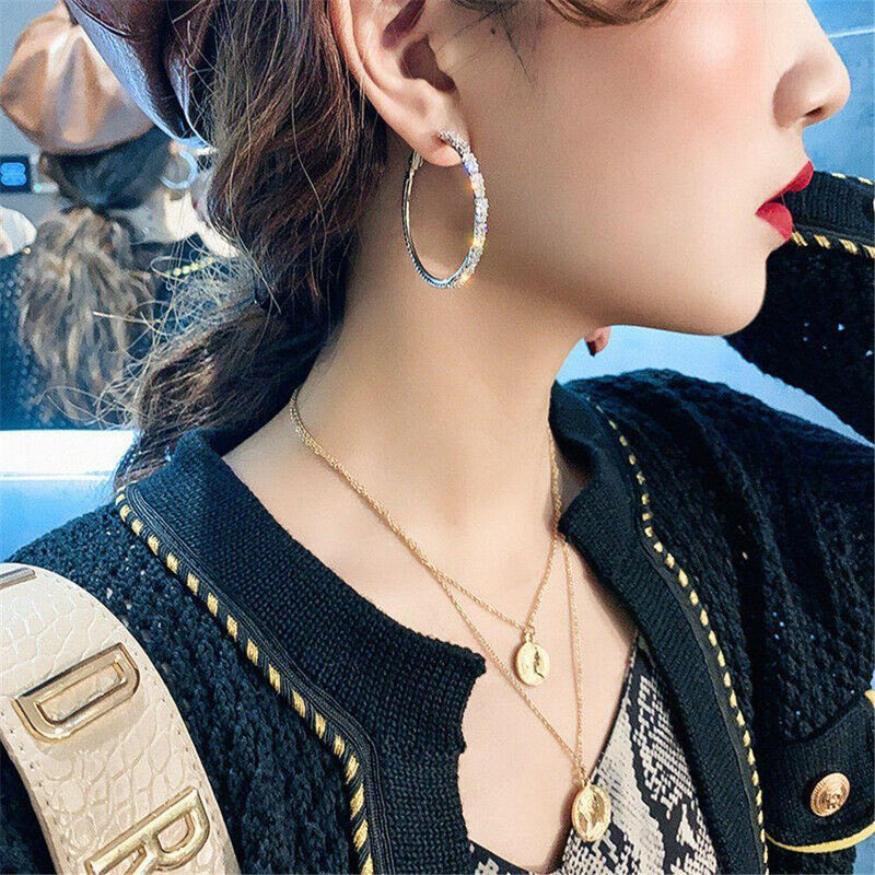 Elegant Big Circle Crystal Round Shape Round Hoop Earrings Drop Dangle Stud
