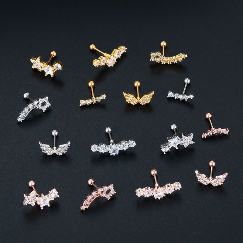 Wings Girls Body Jewelry Cartilage Helix Tragus Stud Earrings CZ Ear Piercing