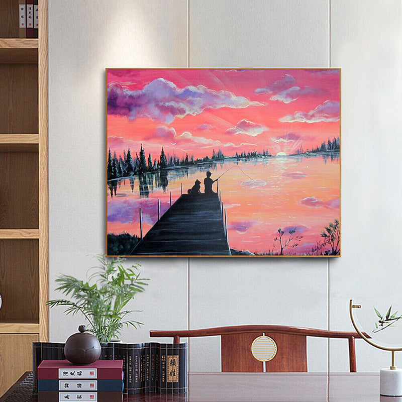 Frameless Sunrise Fishing Oil Paint By Numbers Kit Handmade Drawing On Canvas