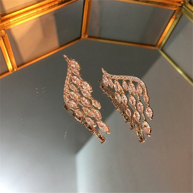 Zircon Drop Dangle Elegant Rhinestone Ear Stud Ear Clip Angel Wings Earrings