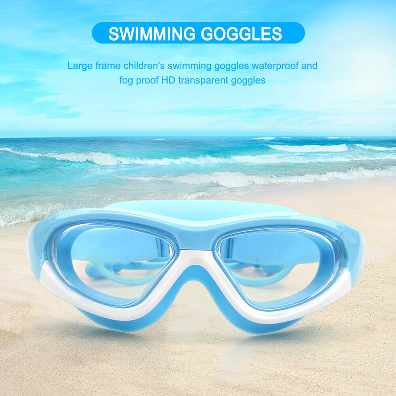 Swimming Glasses Waterproof HD Anti-fog Kids Diving Goggles (Blue White)
