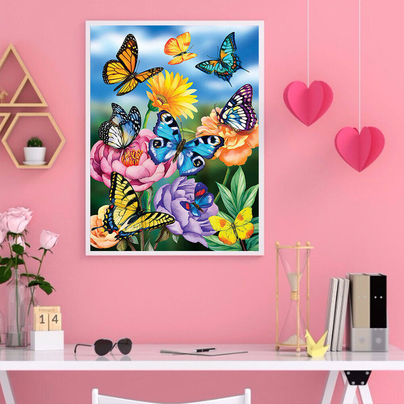 Butterflies Flowers Oil Painting By Numbers DIY Frameless Picture On Canvas