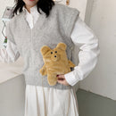 Cute Plush Bear Shaped Shoulder Bag Women Messenger Chain Purse (Brown)