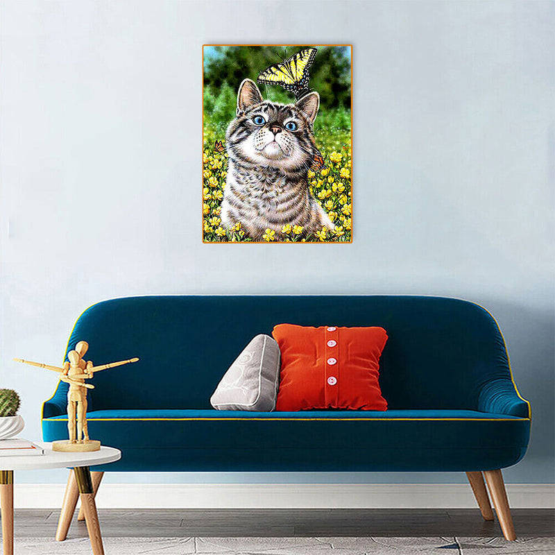 #A 5D DIY Full Round Drill Diamond Painting Cat Home Art Craft Mosaic Kit 30x4