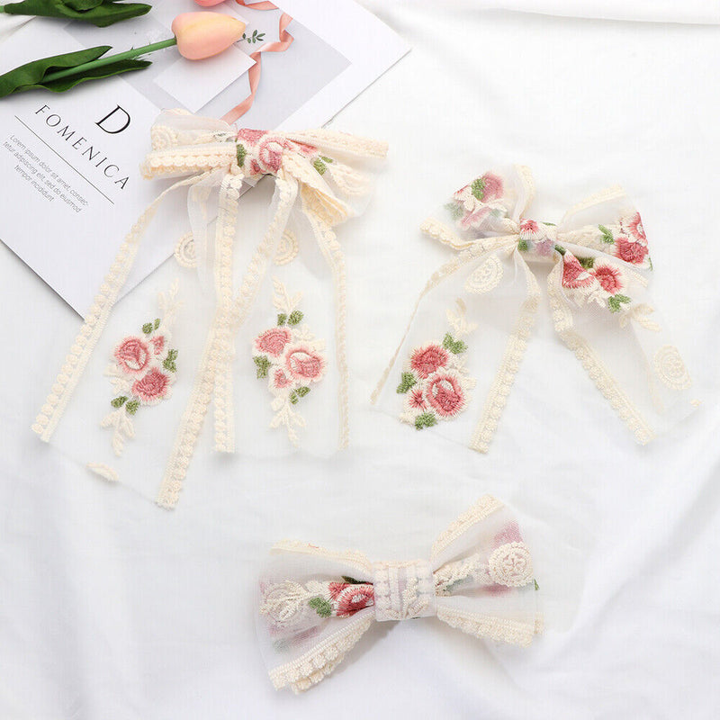 Style Sweet Hair Barrettes Ponytail Lace Hair Clips Bow Knot Hair Barrettes