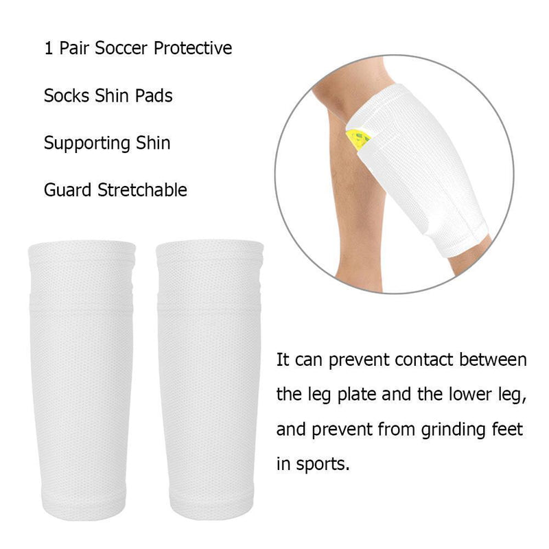 1 Pair Soccer Protective Socks Shin Pads Shin Guard with Pocket (White M)