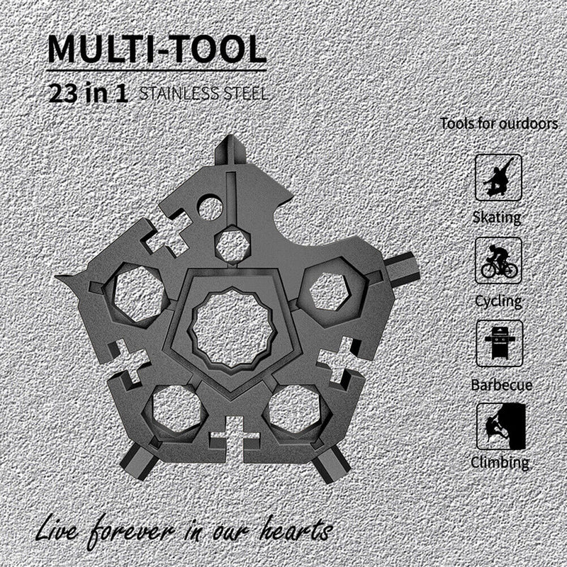 Multi-Purpose Hex Snowflake Wrench Key Ring Portable Bike Spanner (Black)