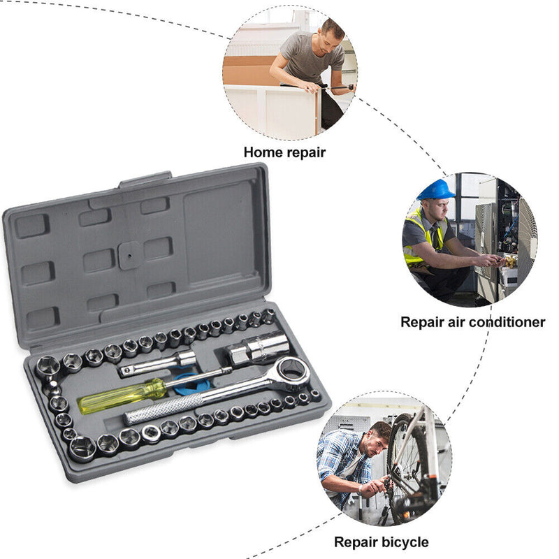 40pcs Drive Ratchet Wrench Set Automobile Motorcycle Repair Hand Tool Kit