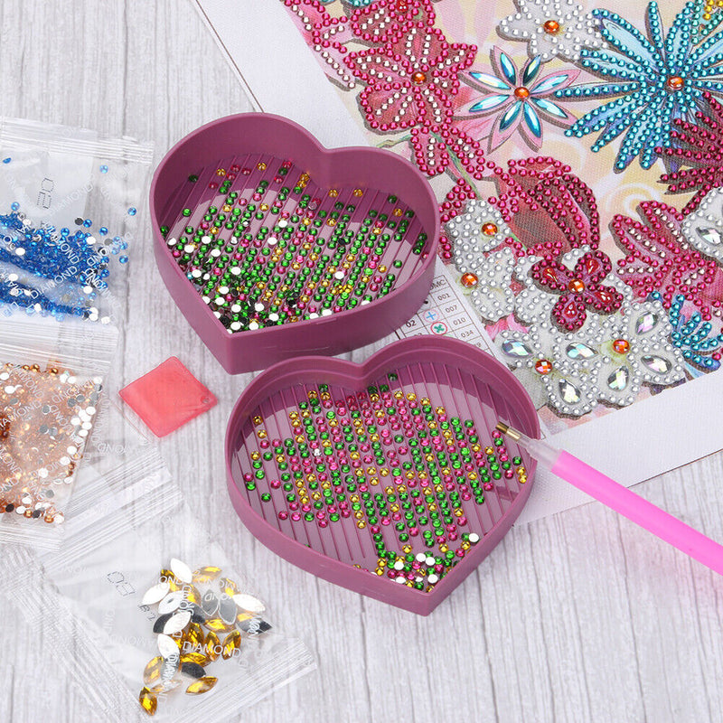5D DIY Diamond Painting Tray Plastic Heart Shape Drill Plate (Light Purple)