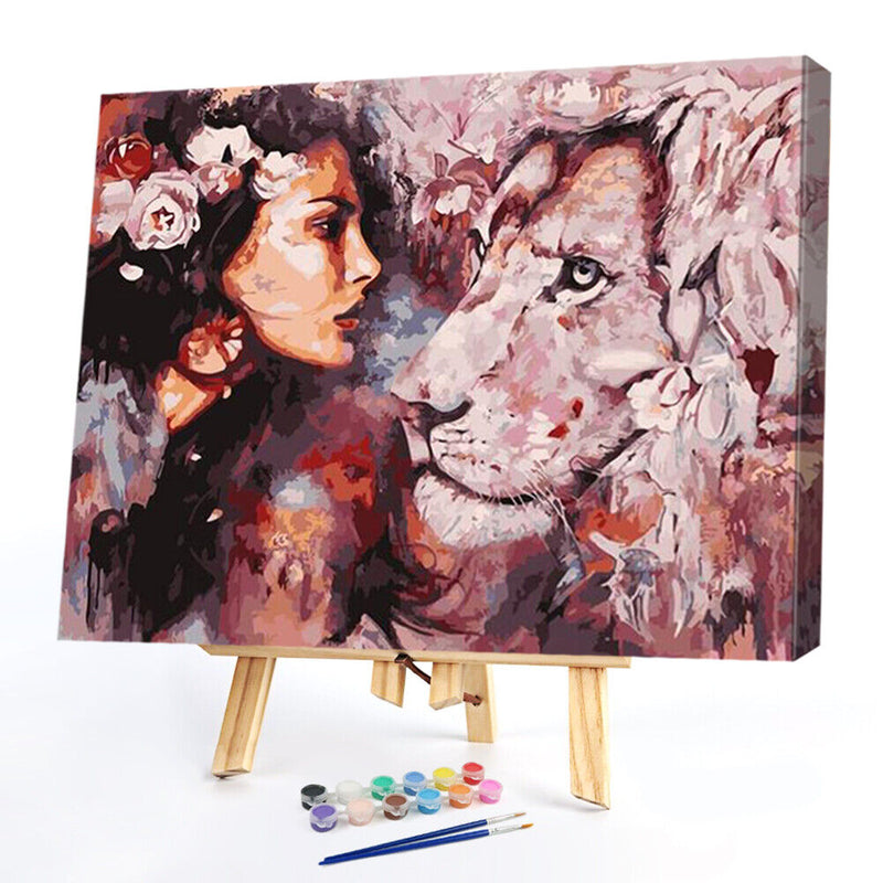 Frameless Painting By Numbers Girl and Beast DIY Handmade Drawing On Canvas Gift