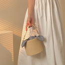 Women Beach Bag Straw Woven Plaid Bowknot Bucket Crossbody Barrel Handbag Purse