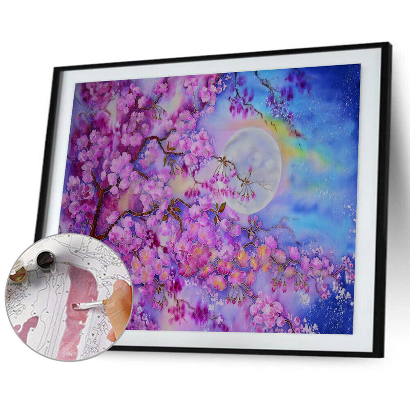 Night Cherry Blossom Oil Paint By Numbers Kits Drawing DIY Picture (M971)