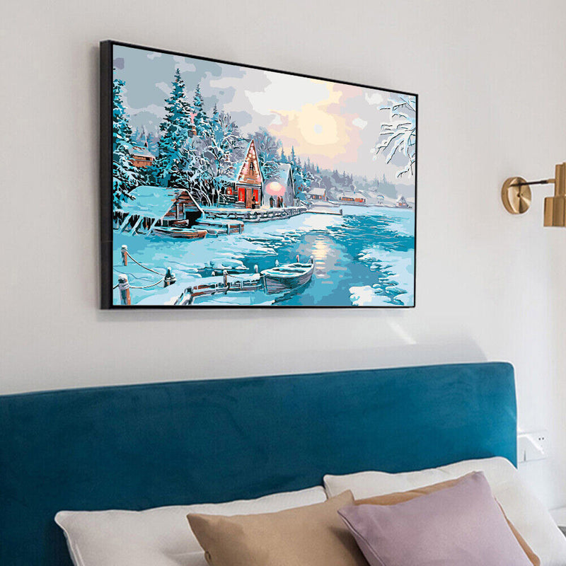 DIY Winter Scene Painting By Numbers Frameless Hand Painted Artwork Wall Decor