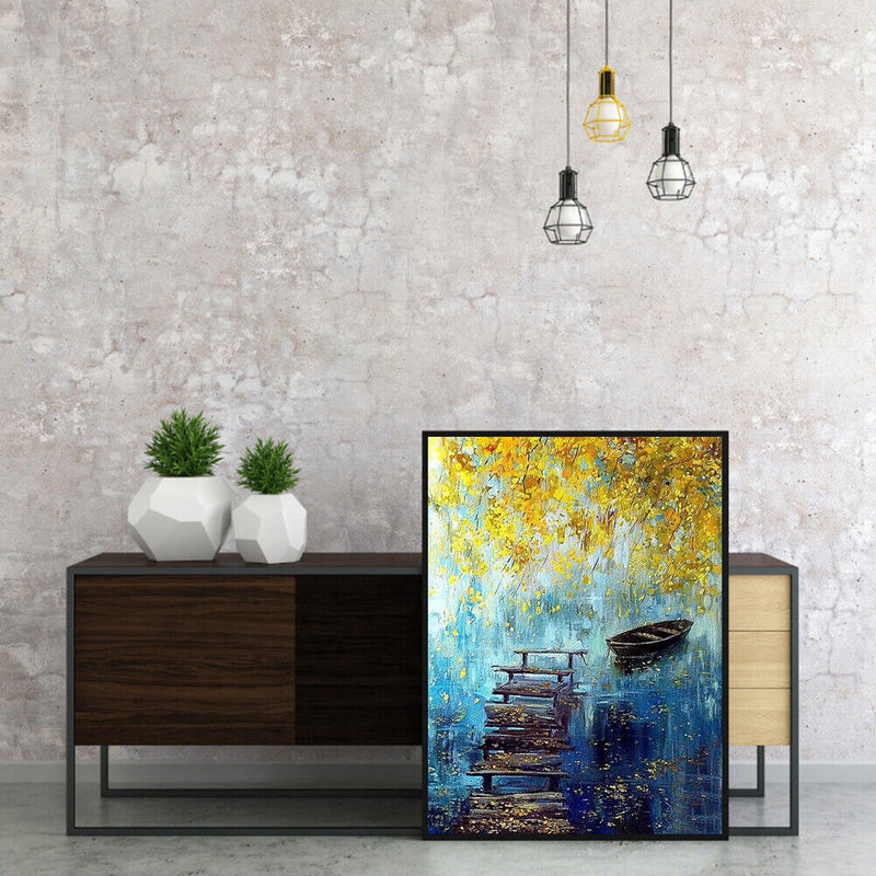 Oil Paint By Numbers Riverside Boat Frameless Picture Craft Kit for Living Room