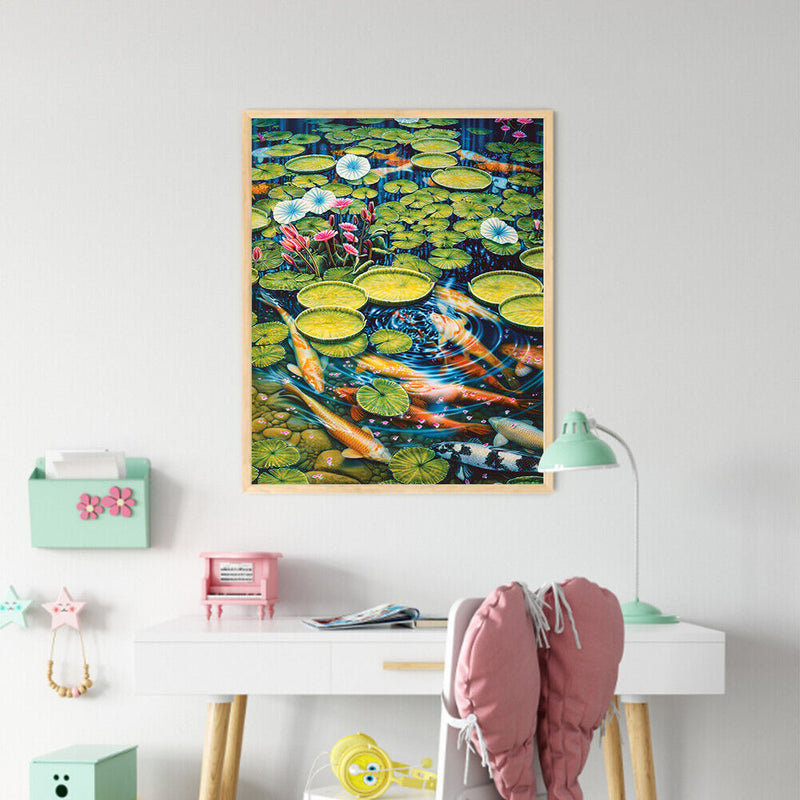 Lotus Pond Carp Oil Paint By Numbers Kit DIY Drawing Picture for Adults Hom