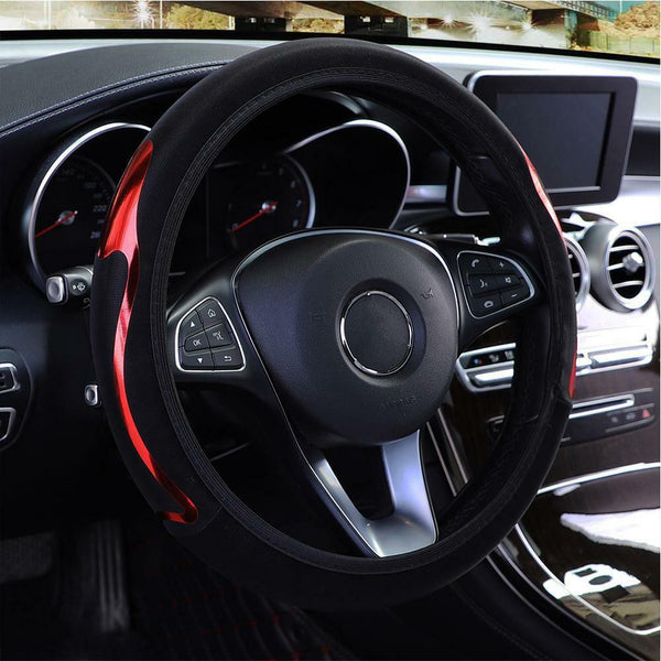 Universal 15" 38cm PU Leather Auto Car Steering Wheel Covers Anti-slip Black Red