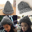 Winter Women Crochet Beanie Ball Hat Knitted Wool Ski Crochet Cap (Gray)