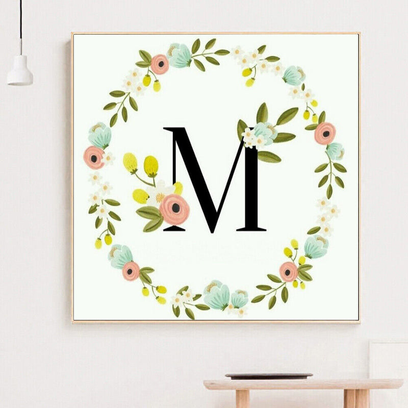 DIY Diamond Painting Kit M Letter Wreath Full Round Rhinestone Wall Picture