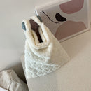 Women Warm Plush Heart Pattern Handbags Large Shoulder Bag (A White)