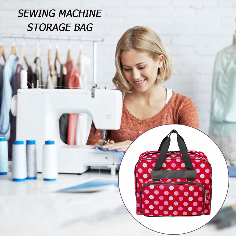 Sewing Machine Handbag Crochet Kits Print Travel Carrying Case (Red) Newly