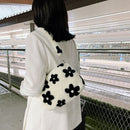 Fashion Flower Print Shoulder Bag Women Winter Plush Small Handbags (Black)