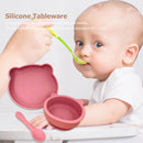 Food-grade Silicone Feeding Plate Bowl Spoon Non-Slip Tableware (Red) Newly