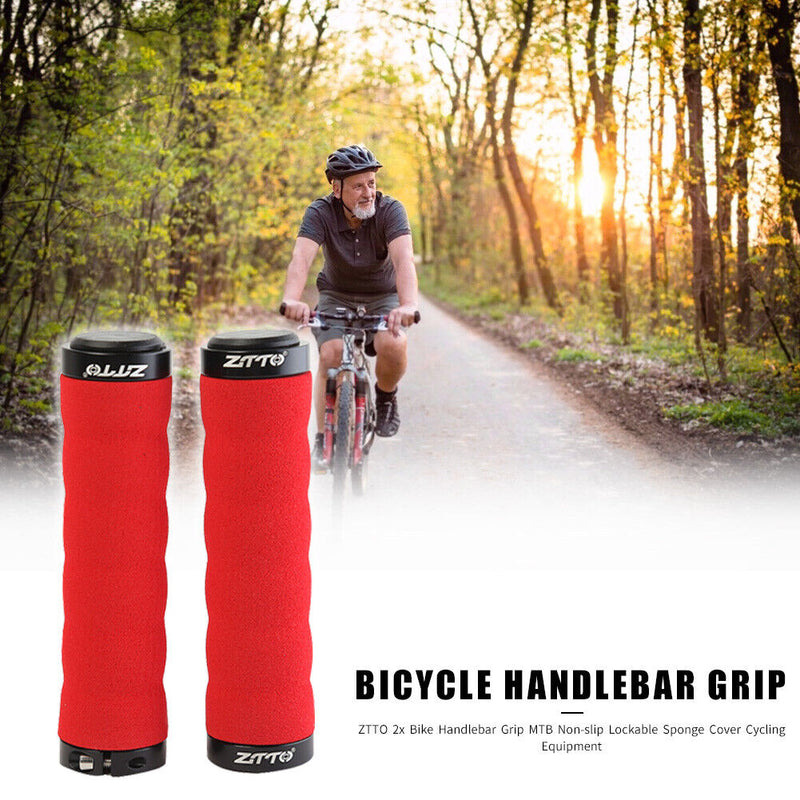 ZTTO 2pcs Bicycle Handlebar Grip MTB Non-slip Lockable Sponge Covers (Red)
