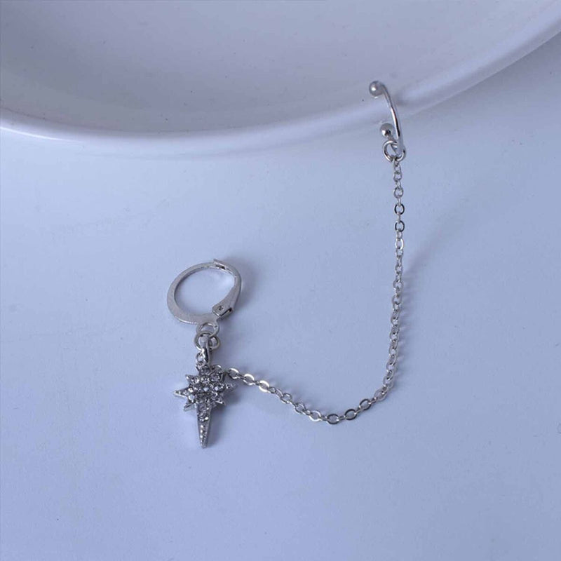 Earring Eardrop Dangler Tassel Chain Long Ear Clips Six-Pointed Star Diamonds