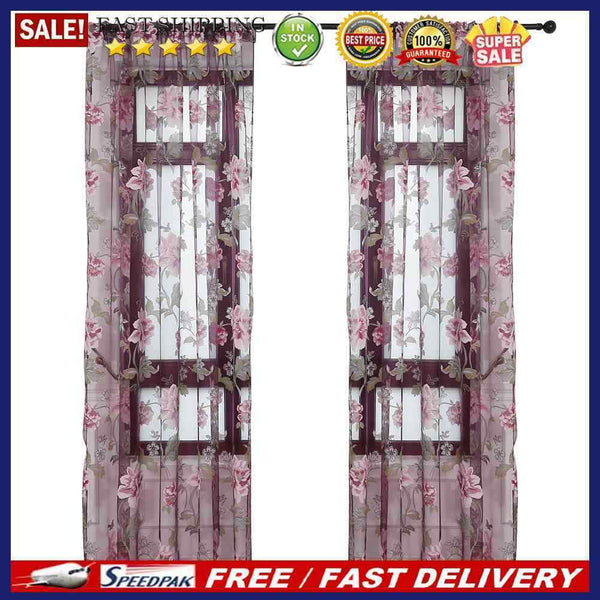 Tulle Floral Window Sheer Curtain Bedroom Home Voile Panel Drapes Peony Cur
