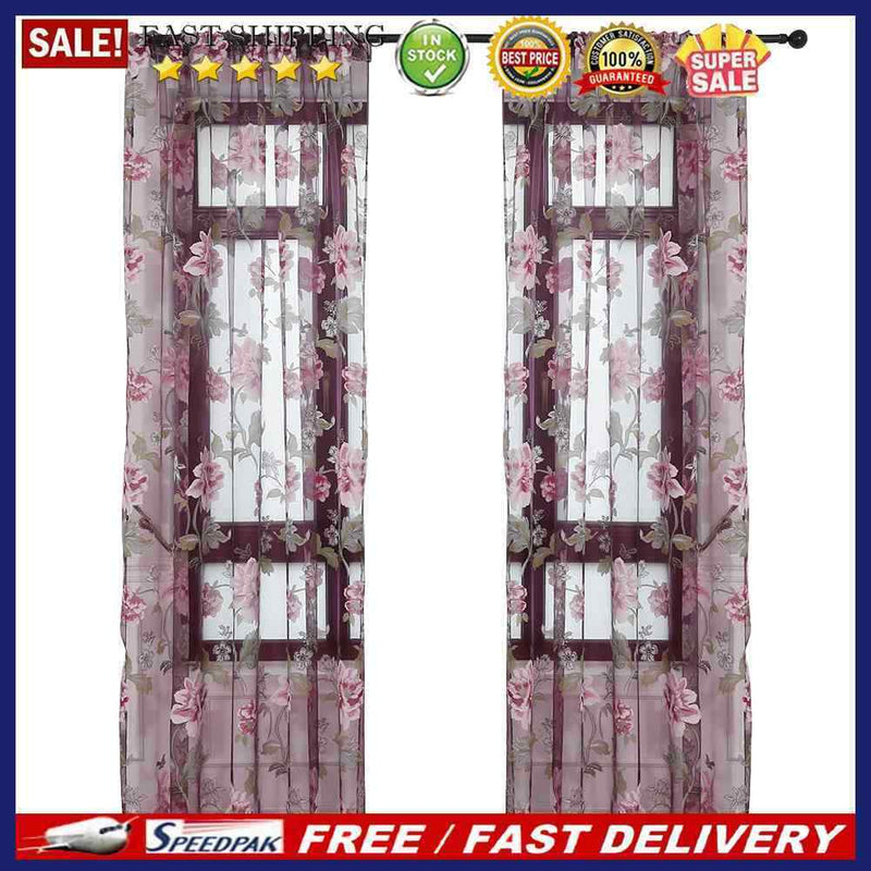 Tulle Floral Window Sheer Curtain Bedroom Home Voile Panel Drapes Peony Cur