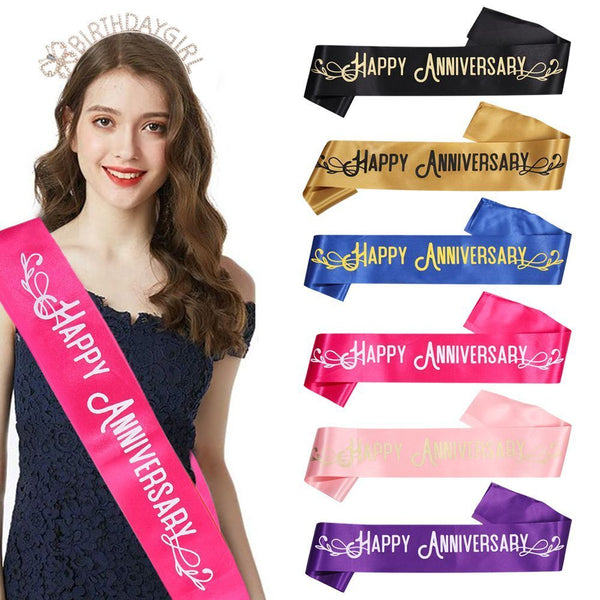 Decors Satin Sash Anniversary Celebration Happy Anniversary Shoulder Strap