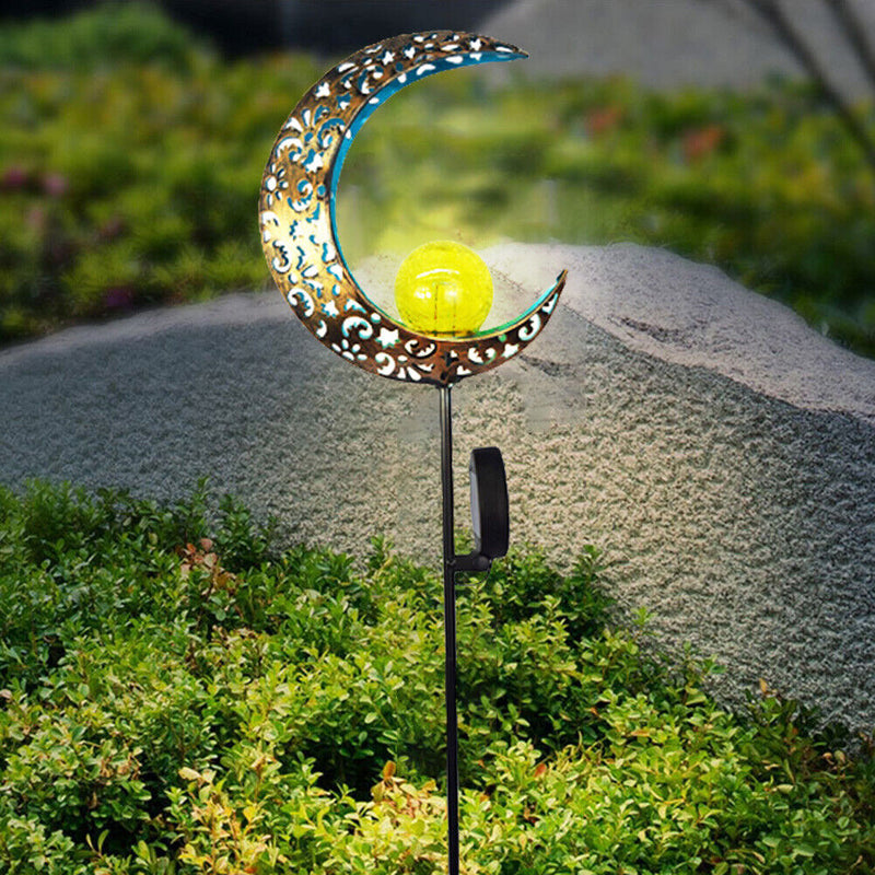 Solar LED Sun Moon Flame Light Retro Iron Landscape Lawn Lamps (A)(Blue) Newly