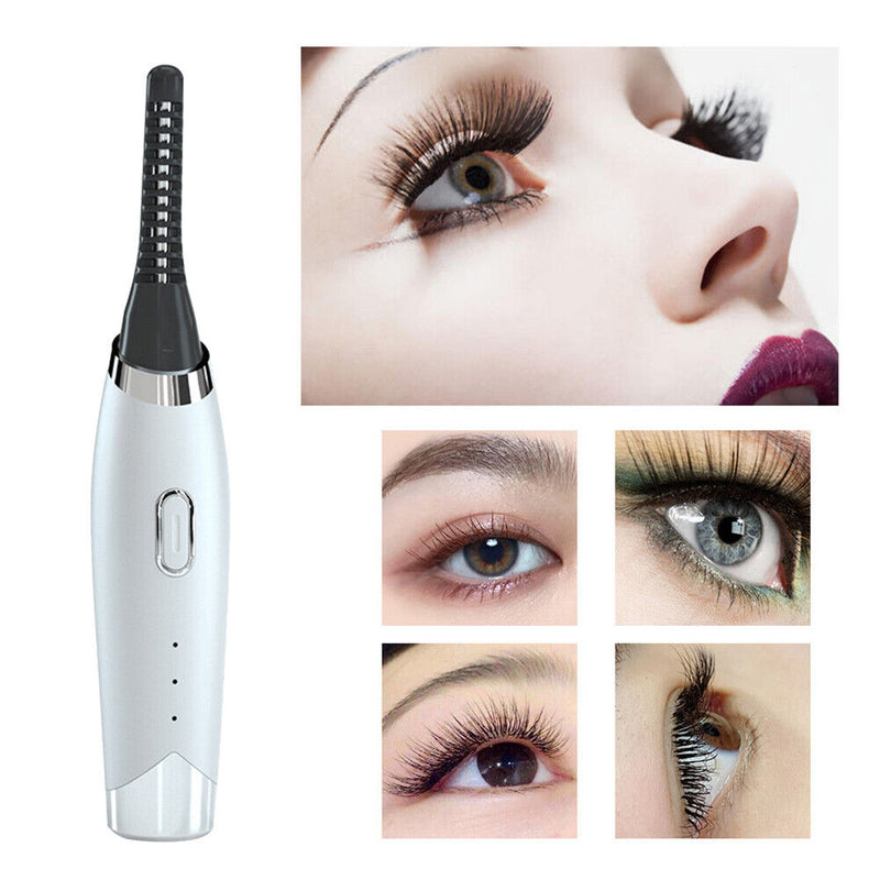 Long Lasting Electric Heated Eyelash Curler Applicator Makeup Tools (White)