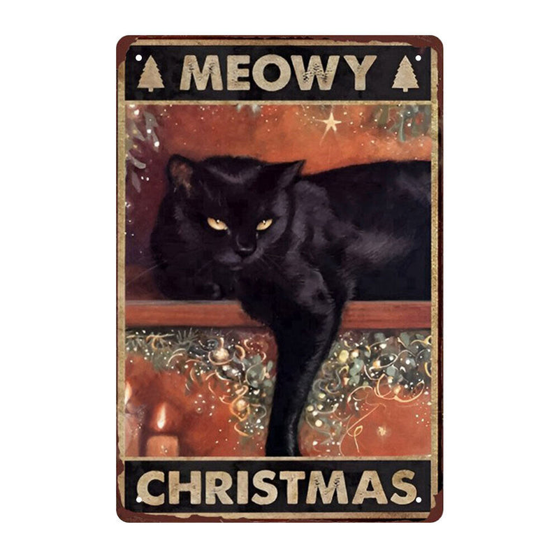 Black Cat Metallic Poster Wall Art Sigs Tin Painting Rectangular Hanging for Bar