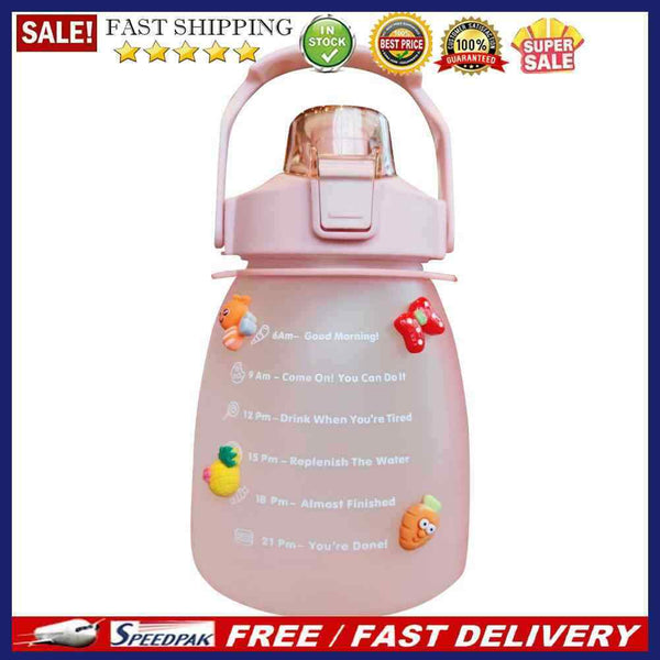 Water Bottle - Cute Belly Bottles Water Jug with Time Marker 1.3L (Pink)