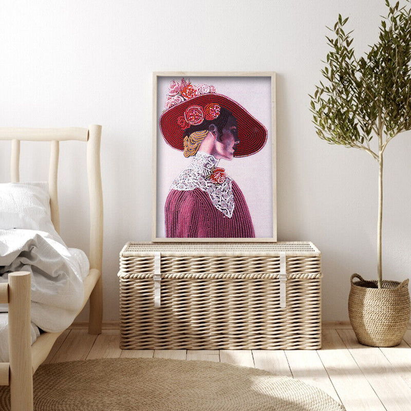 Special Shaped 5D Lady with Bowler Hat Kit DIY Diamond Painting (Y146) Newly