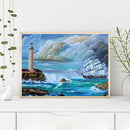 5D DIY Full Square Drill Diamond Painting Ship Lighthouse Home Decoration