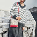 Boho Women Hollow Shoulder Messenger Bags Leather Small Crossbody Bag (Red)