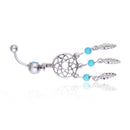 Dreamcatcher Net Rhinestone Dangle Belly Button Ring Body Piercing Blue