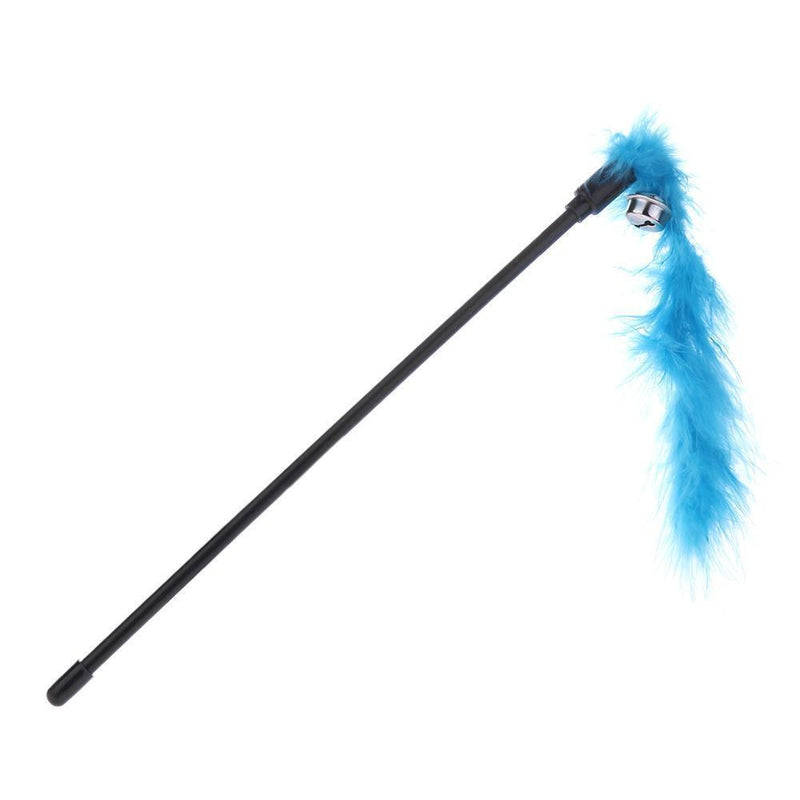 Pet Teaser Feathers Bell Stick Cats Catcher Interactive Wand Toys (Blue)