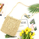 Flower Straw Shoulder Bag Women Beach Woven Crossbody Purse Handbag (Beige)