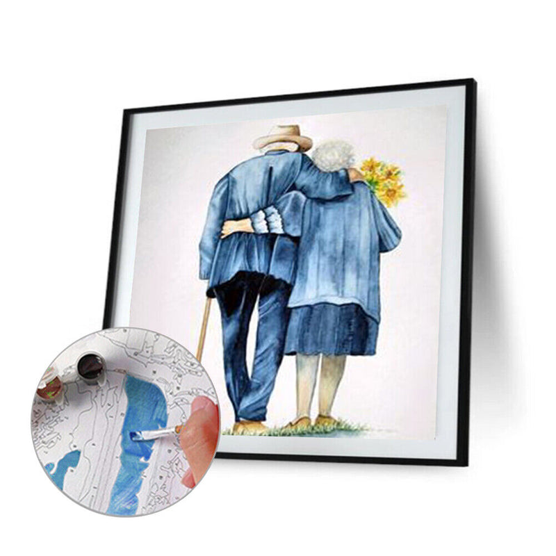 Back View of Old Couple 20X20cm Oil Paint By Numbers Picture DIY Painting Crafts