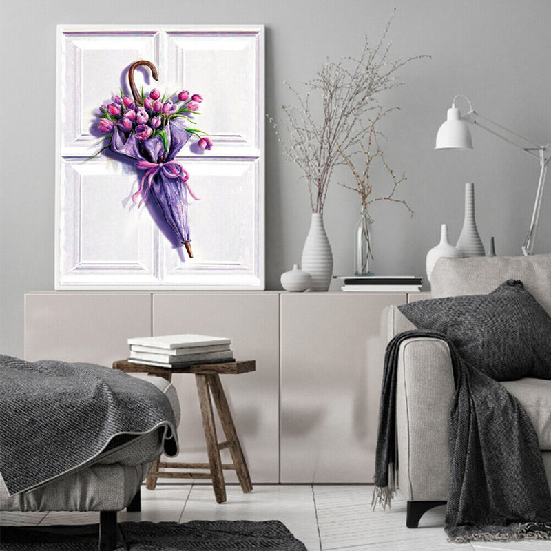 Flower Oil Paint By Numbers DIY Handpainted Home Decoration Unframed Umbrella