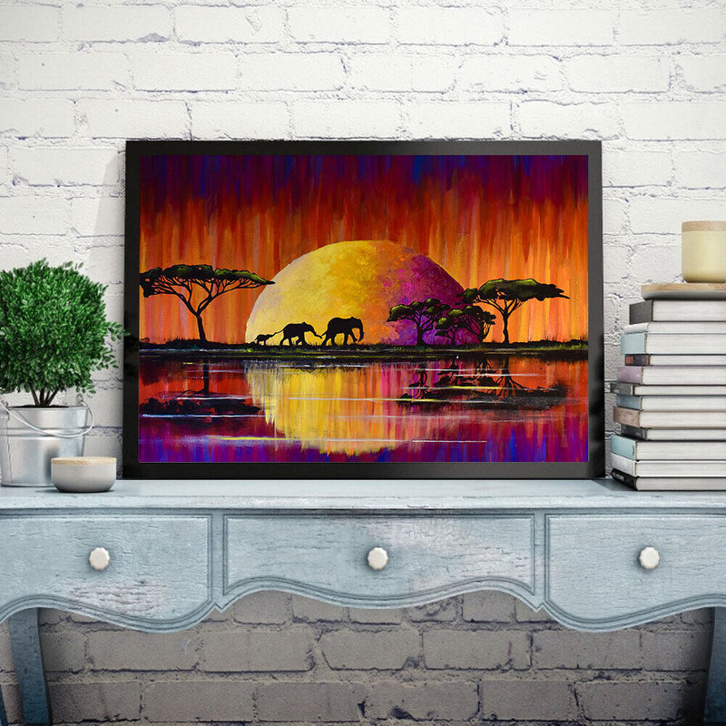 5D DIY Diamond Painting Kits Full Round Drill Moon Elephant Family Mosaic Craft