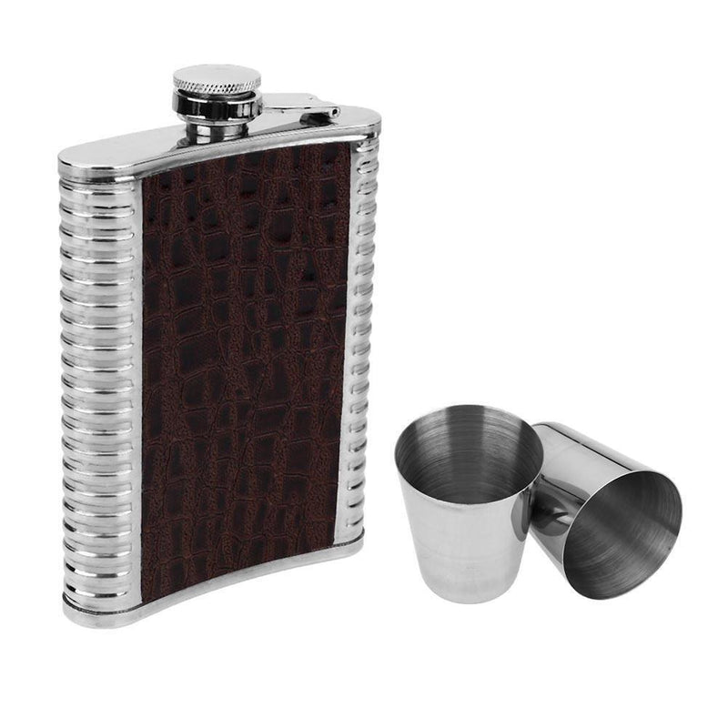 8oz Leather Stainless Steel Hip Flask Set Whiskey Flagon with Funnel Cups