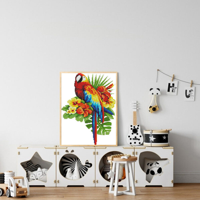 14CT Partial Cross Stitch Flower Parrot Counted DIY Embroidery Home Decoration