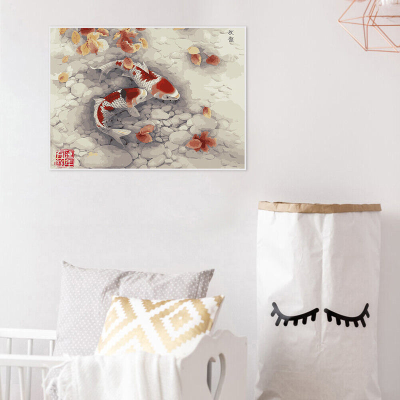 Painting By Numbers DIY Fish Leaf Canvas Oil Art Picture Home Wall Decor Kit