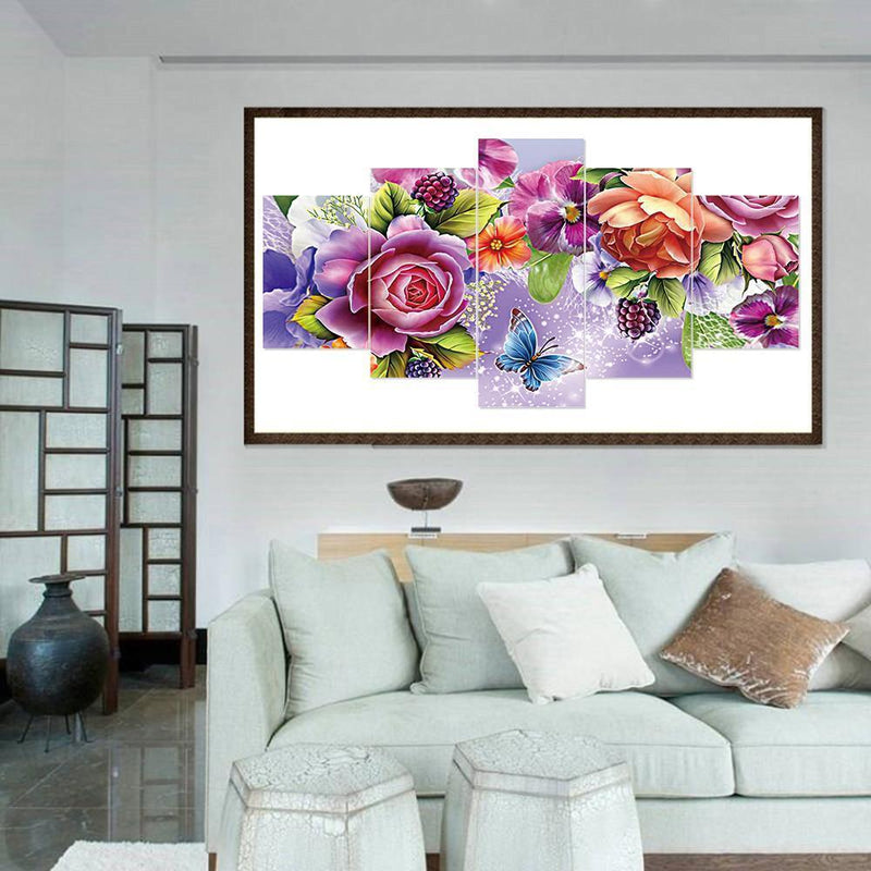 5pcs 5D DIY Full Drill Diamond Painting Butterfly Flowers Cross Stitch Kit