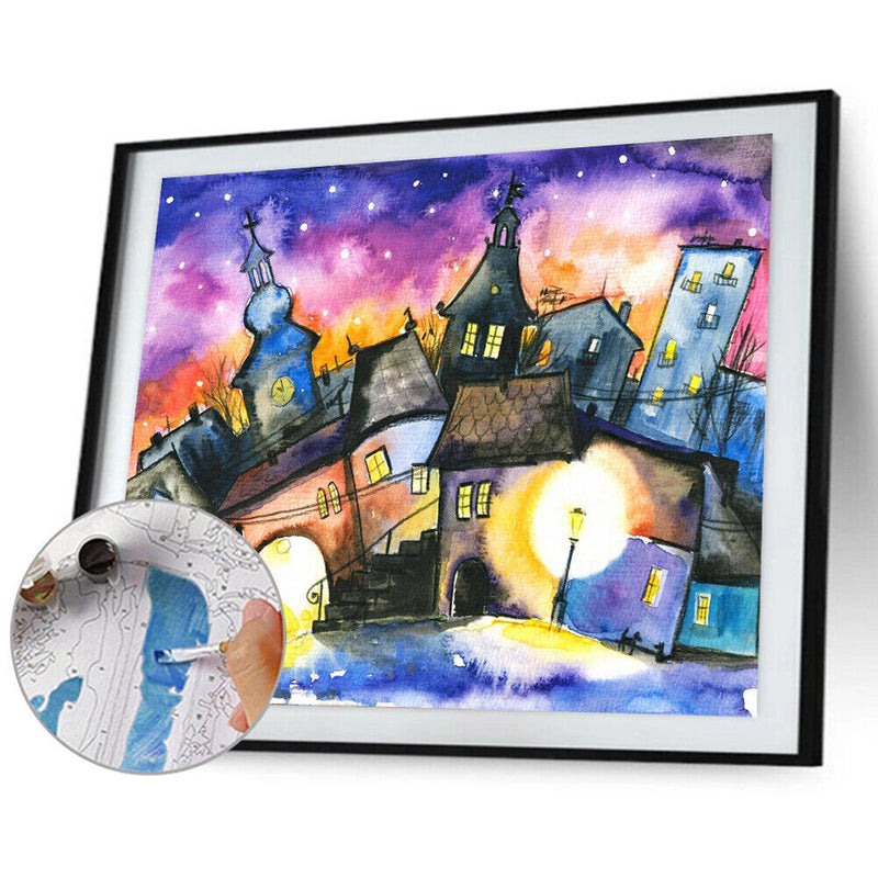 Village Night Drawing Frameless DIY Oil Paint by Number Canvas Decor (X954)